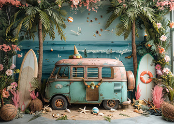 Avezano Summer Seaside Retro Car Photography Backdrop