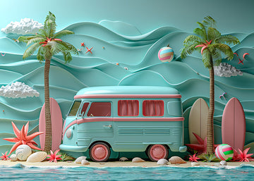 Avezano Summer Blue Sea and Car Photography Backdrop