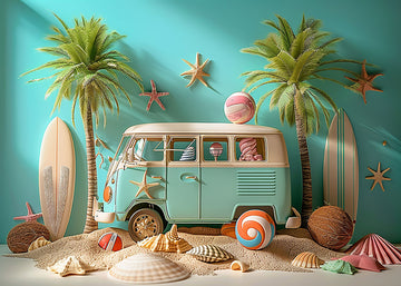 Avezano Summer Truck and Beach Shells Photography Backdrop