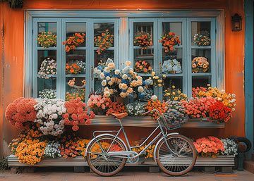 Avezano Spring Orange Walls and Flowers Photography Backdrop