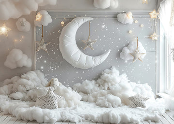 Avezano White Cloud Moon Room Star Birthday Photography Background