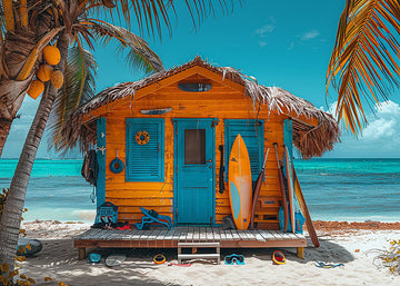 Avezano Summer Orange Cabin by the Sea Photography Backdrop