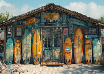 Avezano Summer Beach House and Surfboard Photography Backdrop
