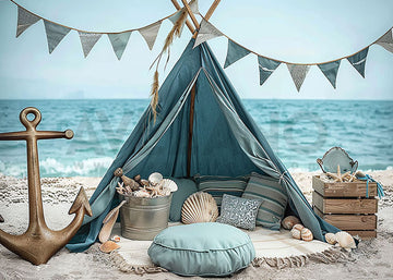 Avezano Summer Seaside Beach Blue Tent Photography Backdrop