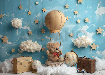 Avezano Bear and Hot Air Balloon Cake Smash Birthday Photography Backdrop