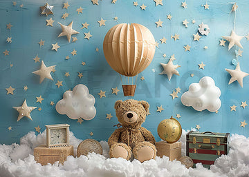 Avezano Bear and Hot Air Star Balloon Birthday Photography Background