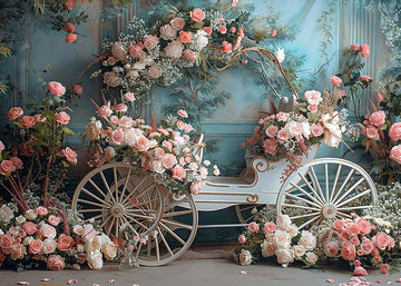 Avezano Spring Roses Decorate the white Wedding Car Photography Backdrop