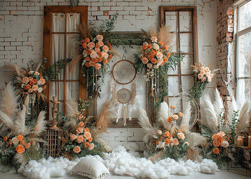 Avezano Bohemian Decorative Orange Roses Photography Backdrop