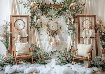 Avezano Bohemian Decorative Boho White Wind Chime Net Photography Backdrop