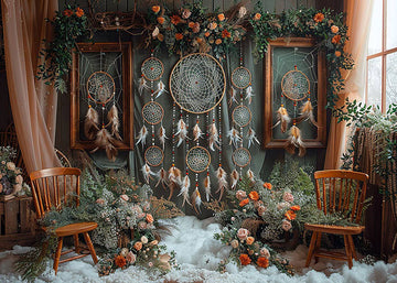 Avezano Bohemian Decorative Boho Wind Chime Net and Flower Photography Backdrop