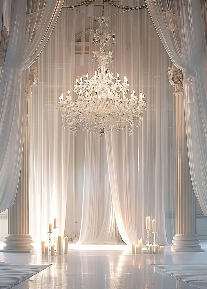 Avezano Chandelier and White Curtain Sweep Photography Backdrop