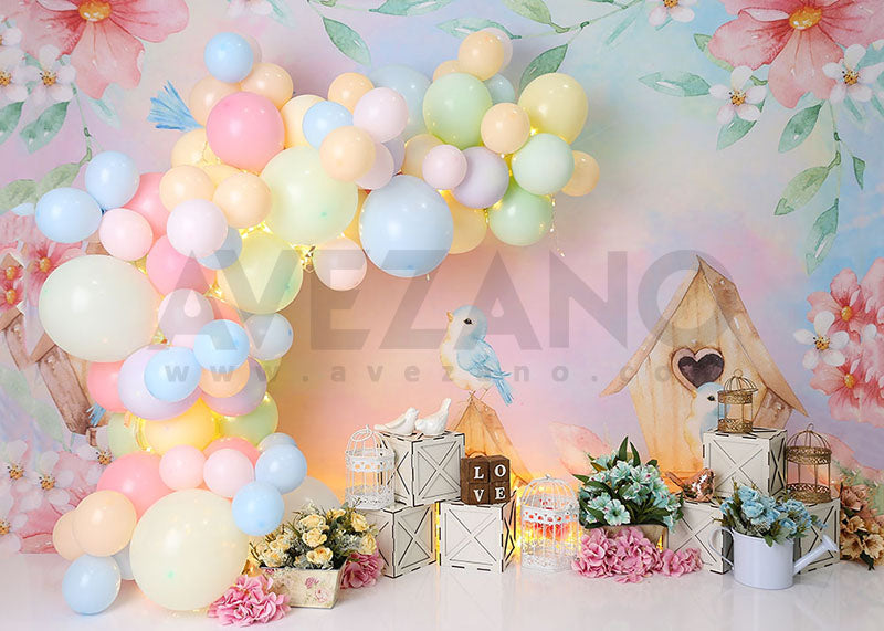 Avezano Birds Singing and Flowers Fragrant Party Photography Background