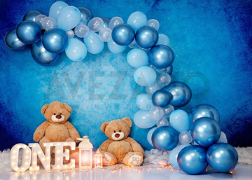 Avezano Blue Balloon and Bear Doll Party Photography Background