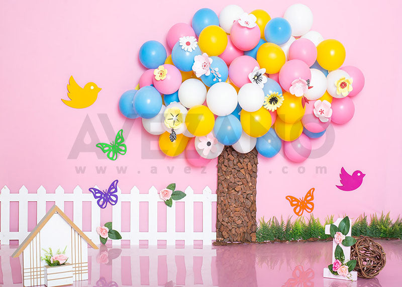 Avezano Ballon Fleur Arbre Gâteau Smash Rose Photographie Fond