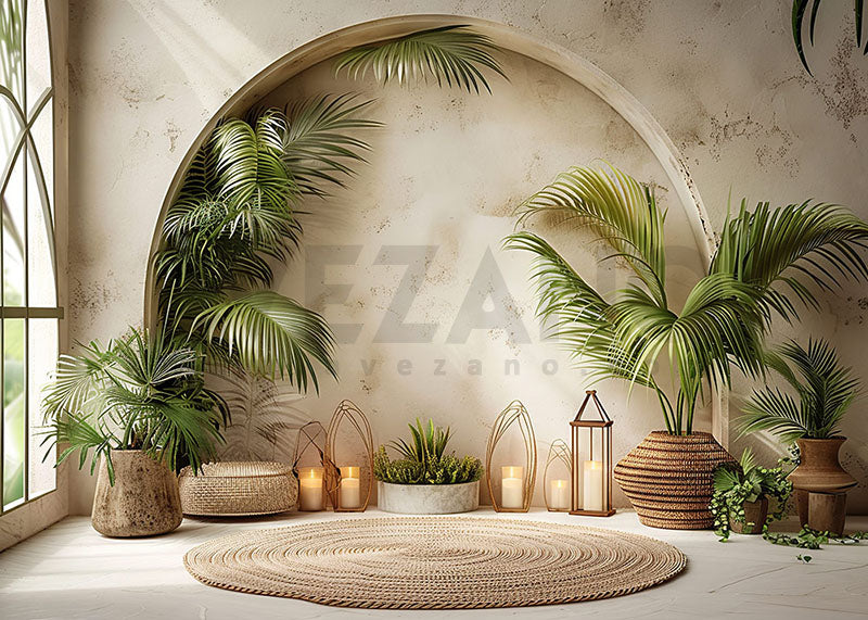 Avezano Bohemian Arch Wall and Potted Plants Photography Backdrop