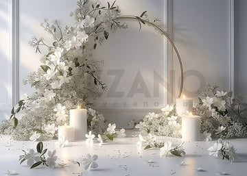 Avezano Spring White Flowers and Candles Photography Backdrop