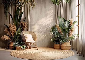 Avezano Bohemian Chair and Potted Plants Photography Backdrop