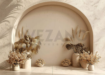 Avezano Beige Simple Arch Wall and Potted Plants Photography Backdrop