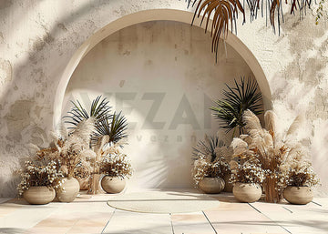 Avezano Boho Old Wall and Potted Plant Photography Backdrop