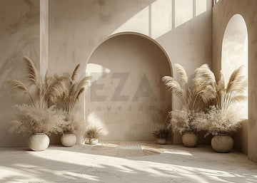 Avezano Boho Old Wall and Potted Plant Reed  Photography Backdrop