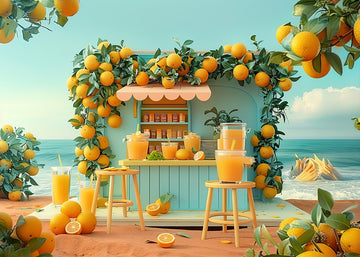 Avezano Orange Juice on the Beach by the Sea Photography Backdrop