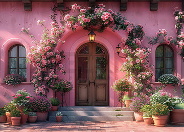 Avezano Spring Pink Wall and Flower Arch Photography Backdrop