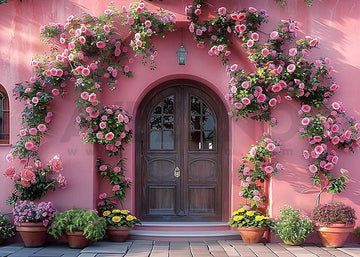 Avezano Spring Pink Wall and Flower Door Window Photography Backdrop