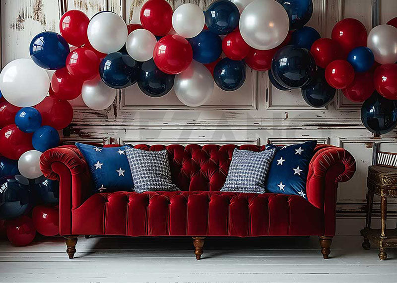 Avezano Independence Day Balloons and Red Sofa Photography Background