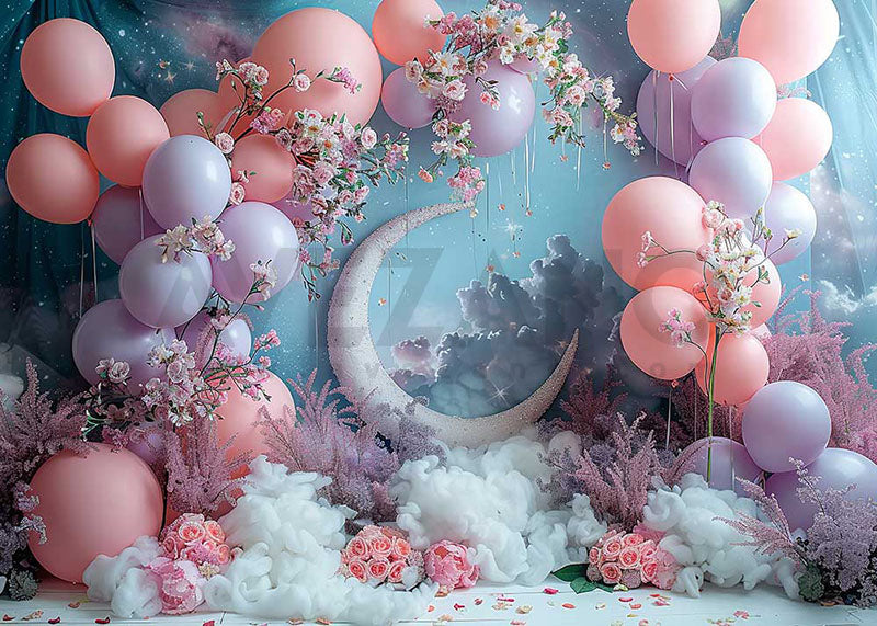 Fond de photographie de décoration de ballons et de fleurs Avezano