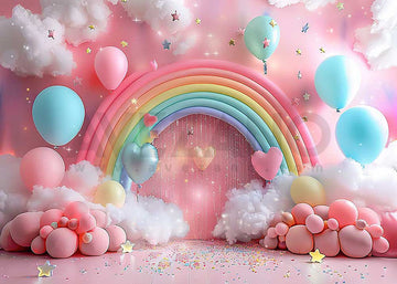 Avezano Pink Balloons and Rainbow Arch Kids Birthday Party Photography Background