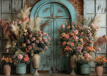 Avezano Spring Flower Potted Front Door Photography Backdrop
