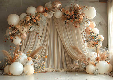 Avezano Bohemian Flower Balloon Arch and Gauze Photography Background