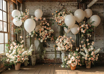 Avezano Bohemian Potted Flowers and White Balloons Photography Background