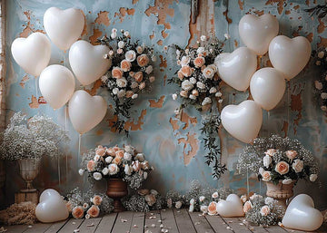 Avezano Bohemian Blue old Wall and White Balloons Photography Background