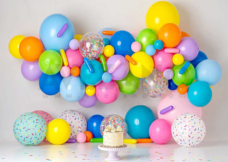 Avezano Ballons colorés Gâteau Smash Fête d'anniversaire pour enfants Photographie Fond