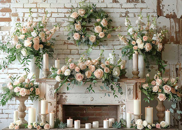Avezano Spring Pale Pink Roses on the Fireplace Photography Backdrop