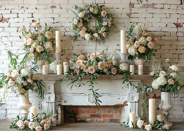 Avezano Spring Candles and Flowers on Fireplace Photography Backdrop
