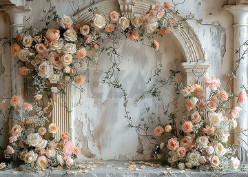 Avezano Spring  Flowers Rose Vines and Arch Wall Photography Backdrop