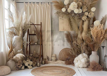 Avezano Bohemian Curtains and Flowers Room Photography Backdrop