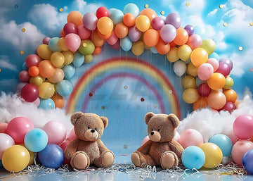 Avezano Colorful Balloon Rainbow and Bear Birthday Party Photography Background