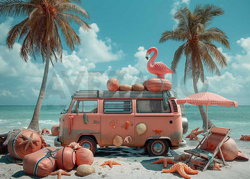Avezano Summer Beach Pink Travel Truck Photography Backdrop