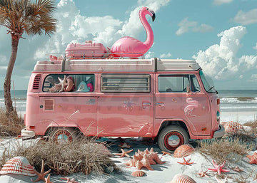 Avezano Summer Beach Truck and Seashells at the Seaside Photography Backdrop