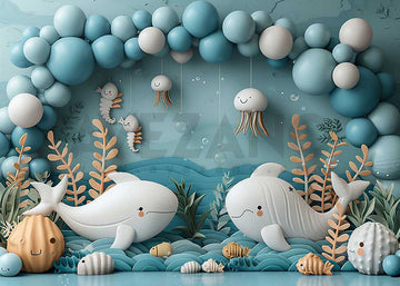 Avezano Summer Blue Balloon Arch Undersea Decoration Photography Backdrop