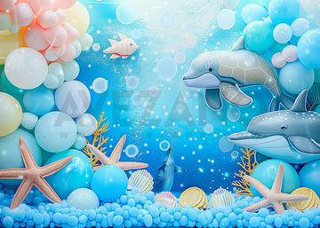 Avezano Summer Dolphin and Balloons Party Photography Backdrop