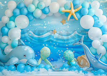 Avezano Summer Dolphin and Balloons Arch Party Photography Backdrop