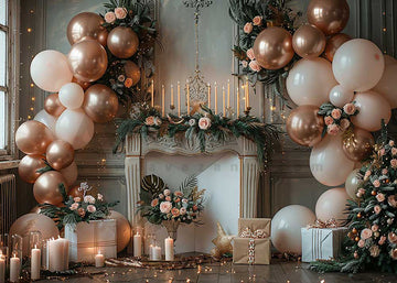 Avezano Balloons Party Candles and Fireplace Photography Background