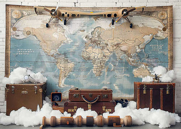 Avezano Maps and Suitcases Photography Backdrop For Back To School