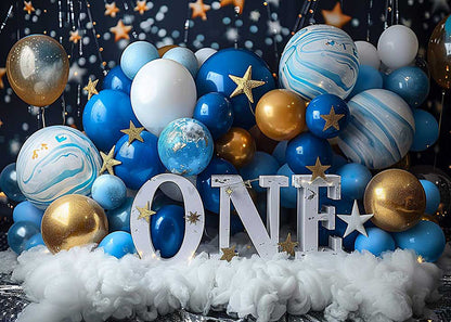 Avezano One Year Blue Birthday Balloon Party Photography Background