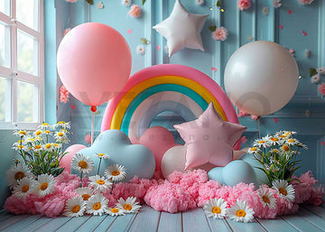 Avezano Balloons and Rainbows Cake Smash Birthday Party Photography Background