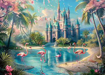 Avezano Spring Lakeside Flamingos and Villas Photography Background